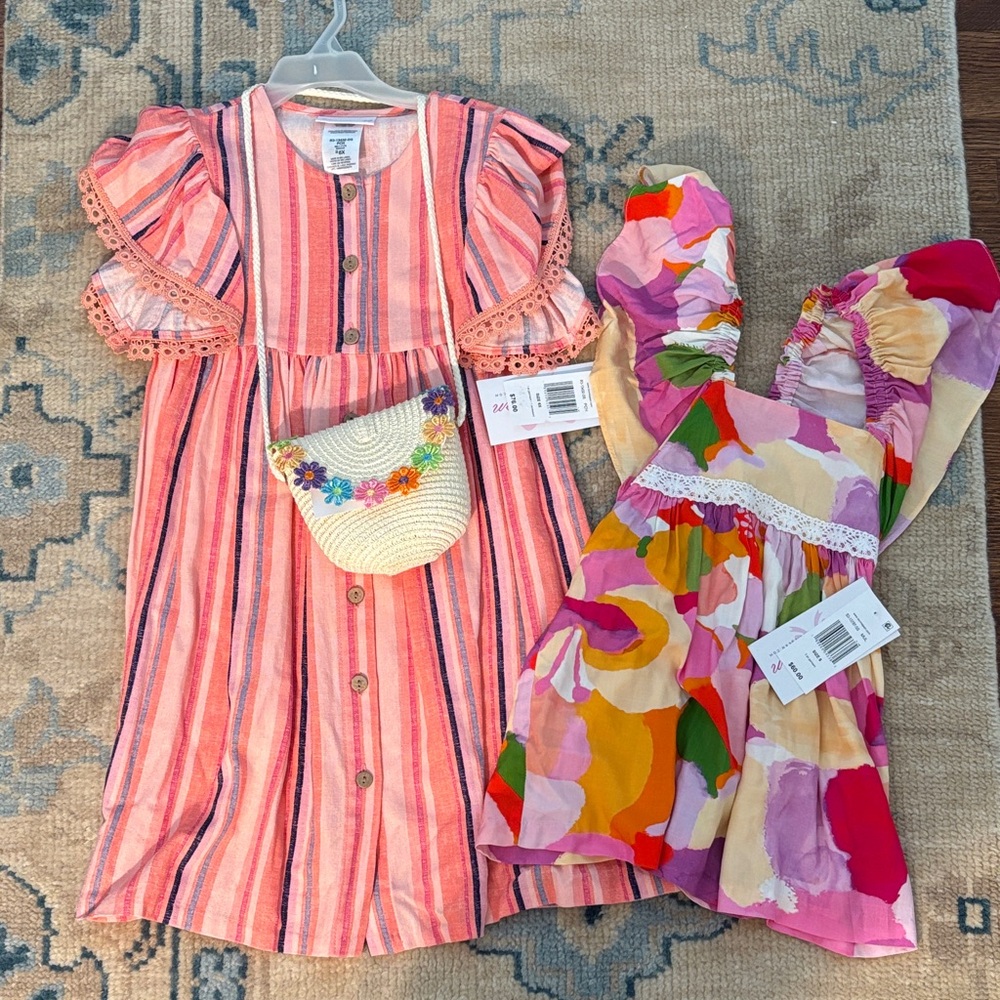 NWT - Bonnie Jean Pink Striped Dress and Multi-colored Shirt